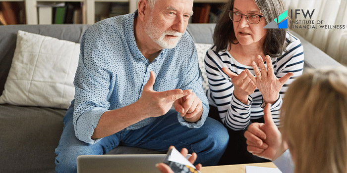 Couple talking about taxes