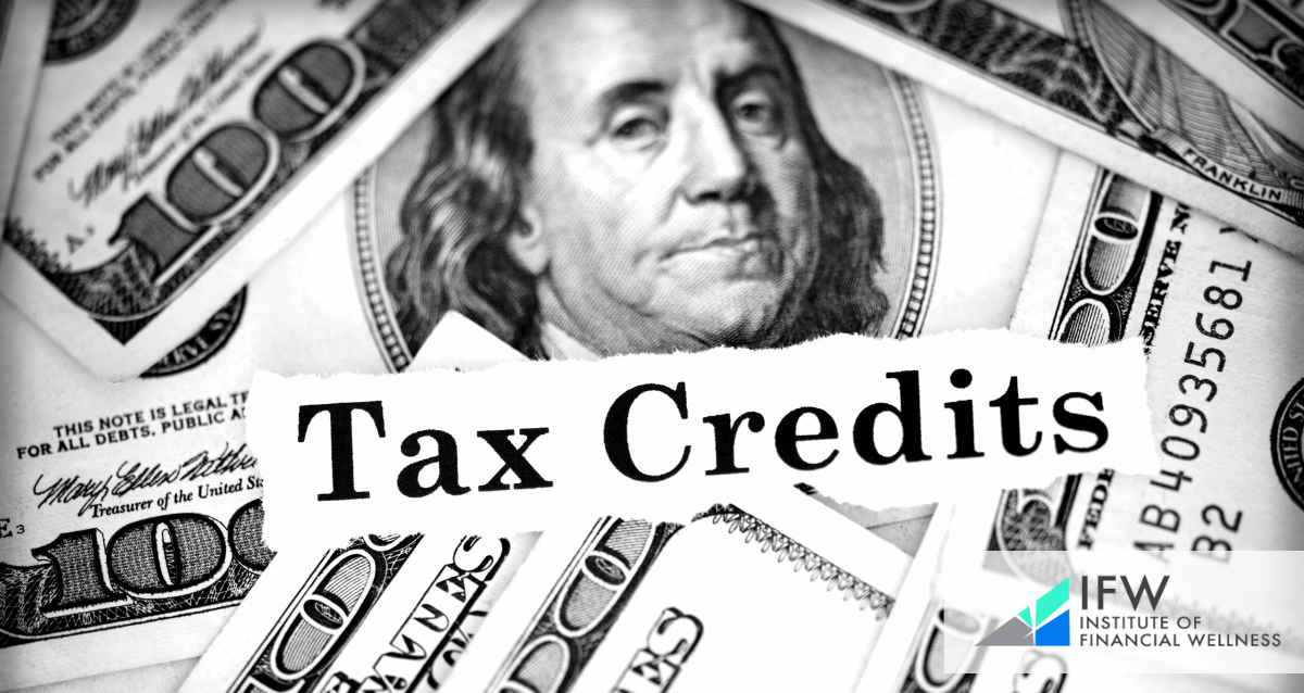 An image with dollar bills and the words "tax credits"