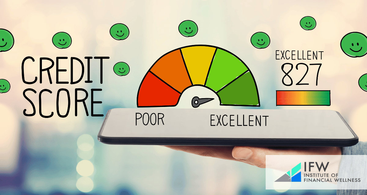 An image with an illustration of a credit score