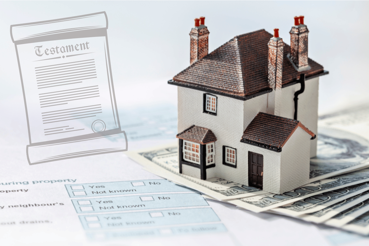 House figurine sits on top of cash and estate planning paperwork