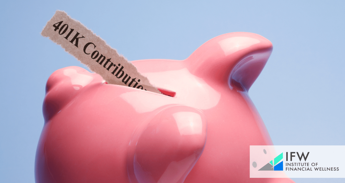 A piggy bank and a paper that reads "401K Contributions"