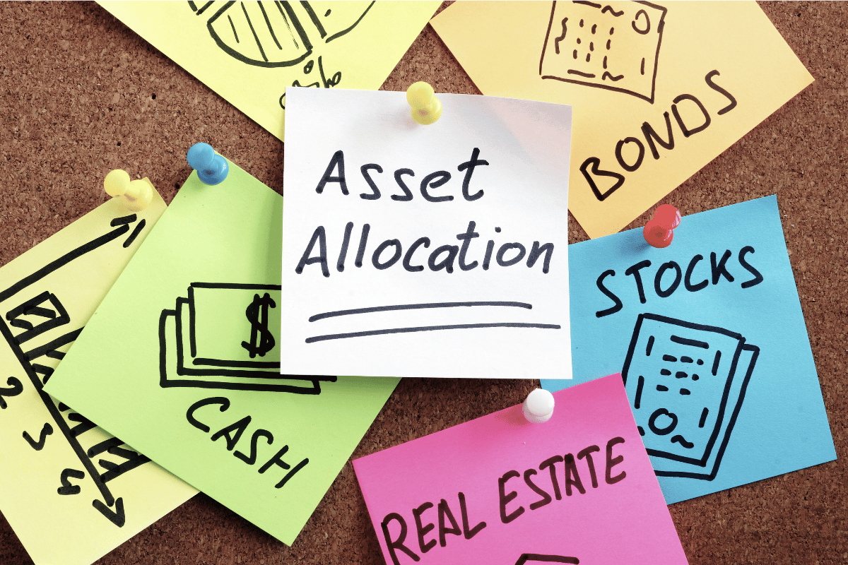 Asset allocation on colorful sticky notes