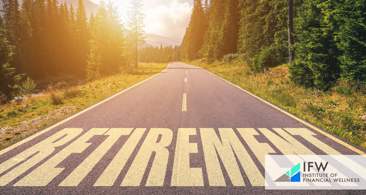 An image of a road with the word retirement written on the floor