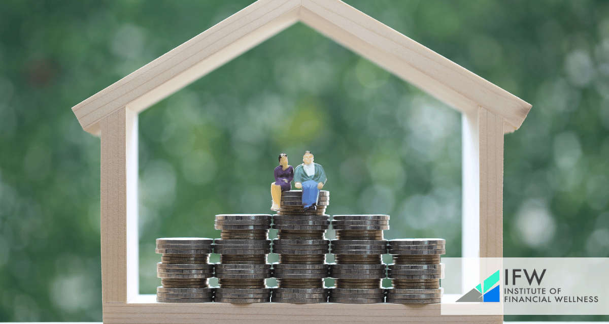 An image of coins within a frame of a house and 2 dolls