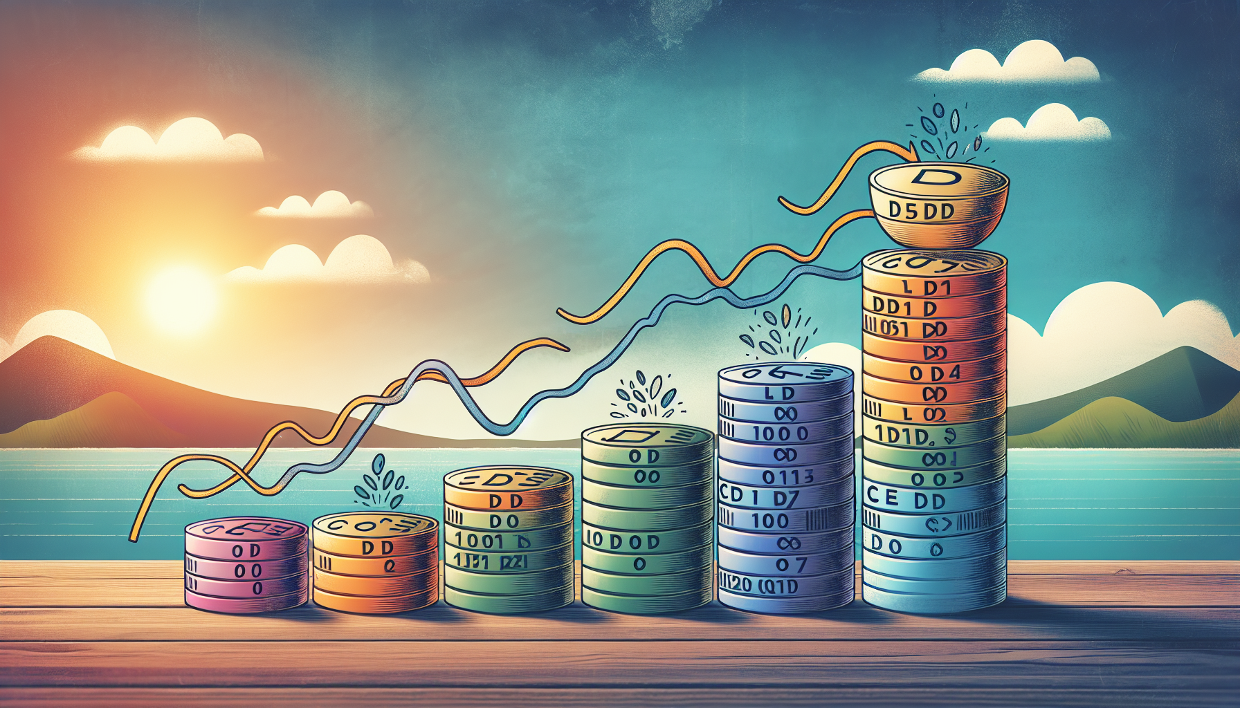 Illustration of a retirement plan with CDs representing CD laddering for retirement income