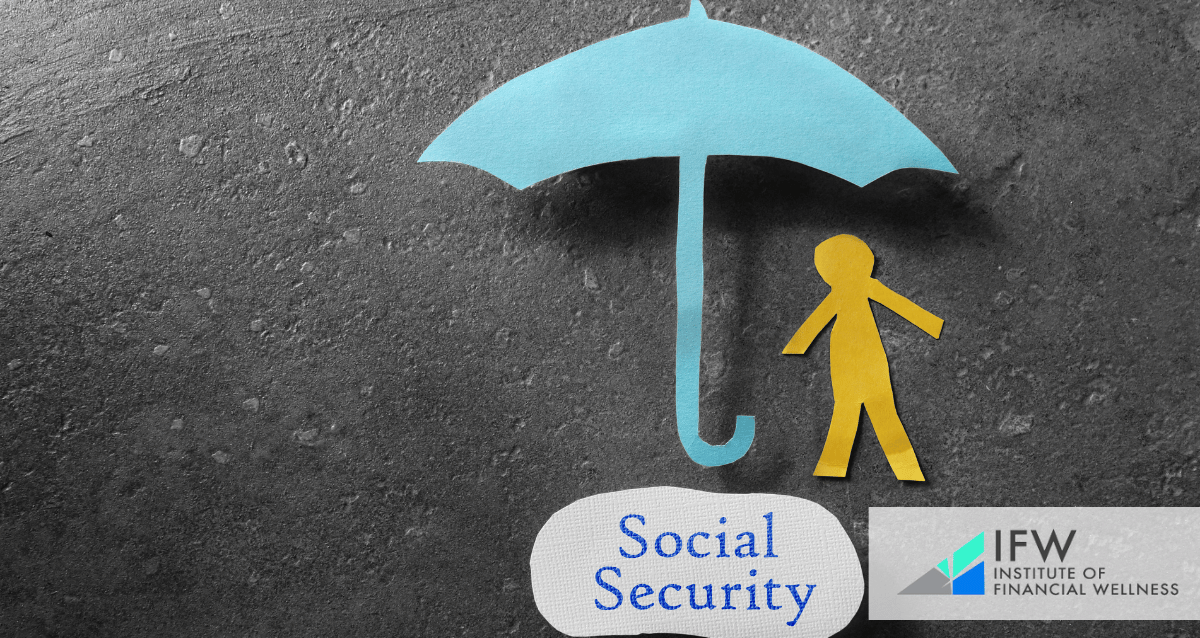 An image of a paper cut umbrella, person and the word "social security"