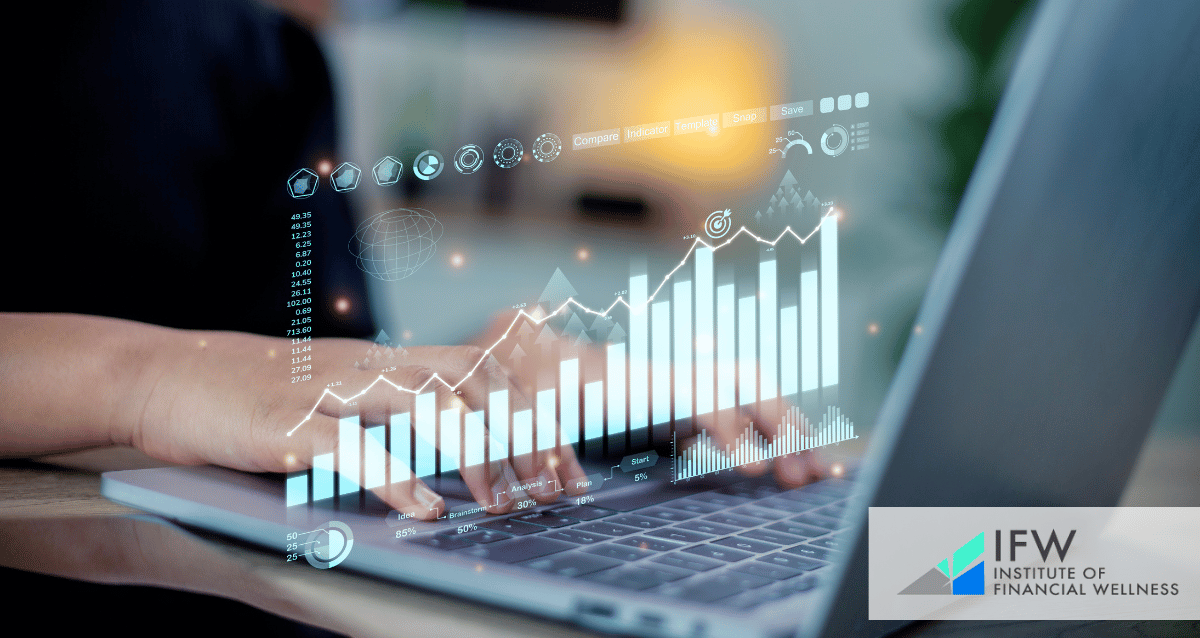 An image of a graph and a laptop