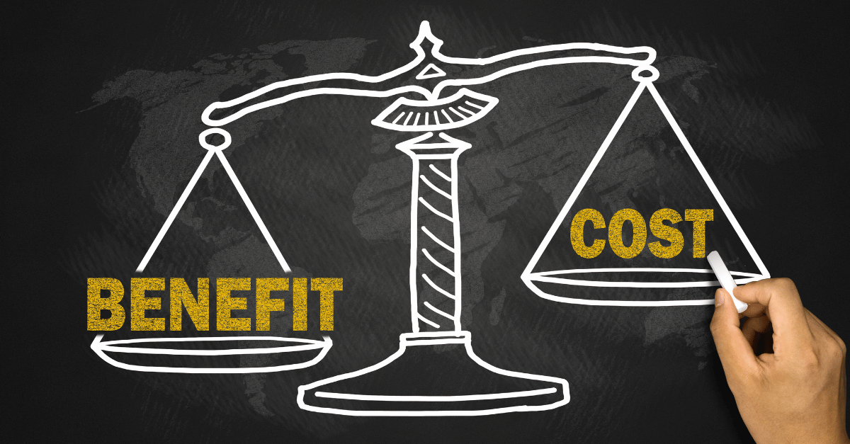 A drawing of a cost benefit analysis comparing dividend payment 