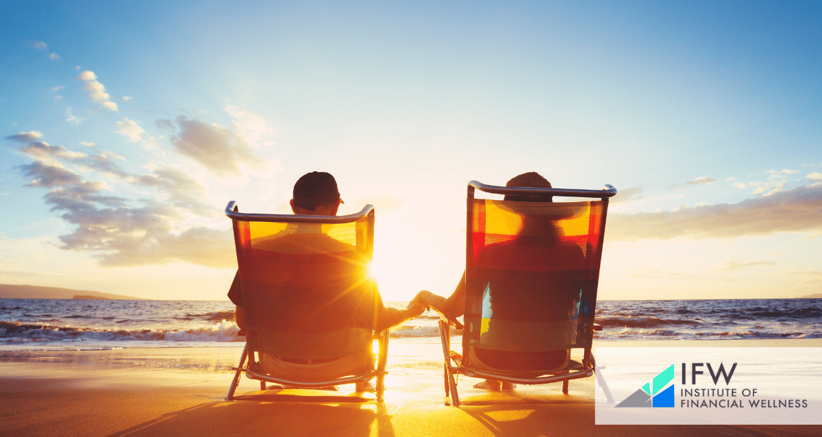 A retired couple relaxing in front of the ocean