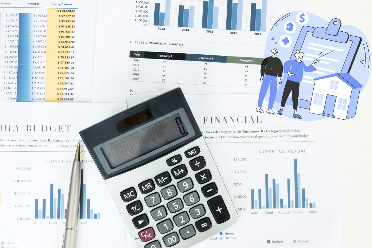 Calculator as well as financial charts on graphs for retirement planning