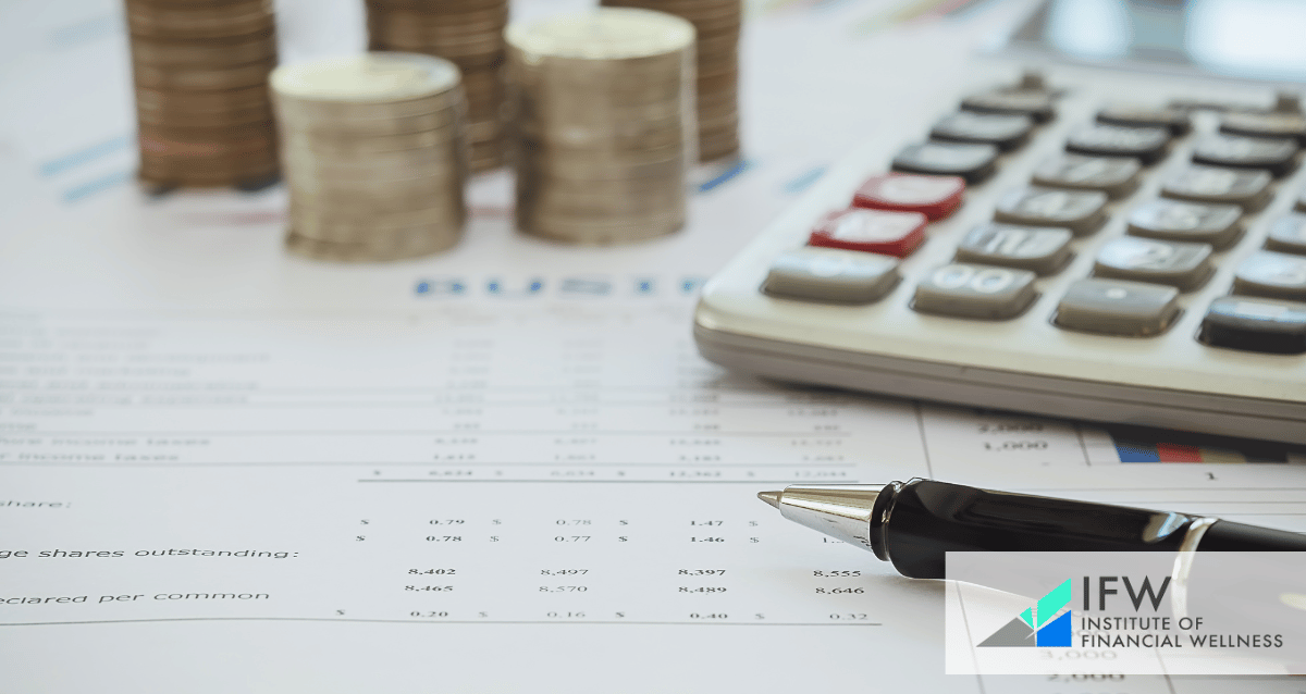 An image of coins, a calculator and documents