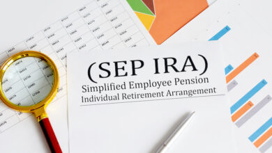 Paper with Simplified Employee Pension Individual Retirement Arrangement SEP IRA on a chart