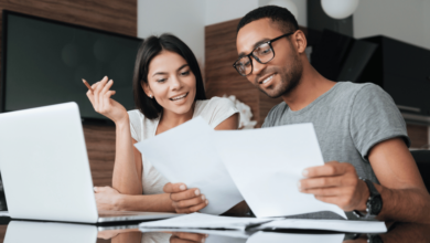 A couple reviewing their life insurance policy